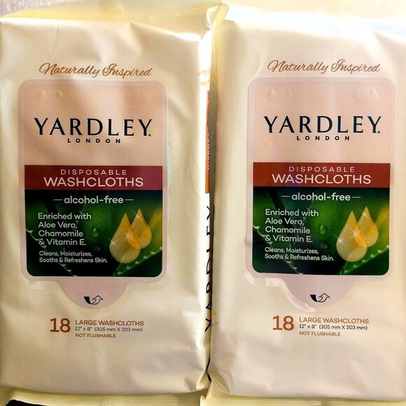 Yardley Large 12"x8" Disposable Washcloths Alcohol-Free Cleans/Moisturizes/Sooth - Picture 1 of 5